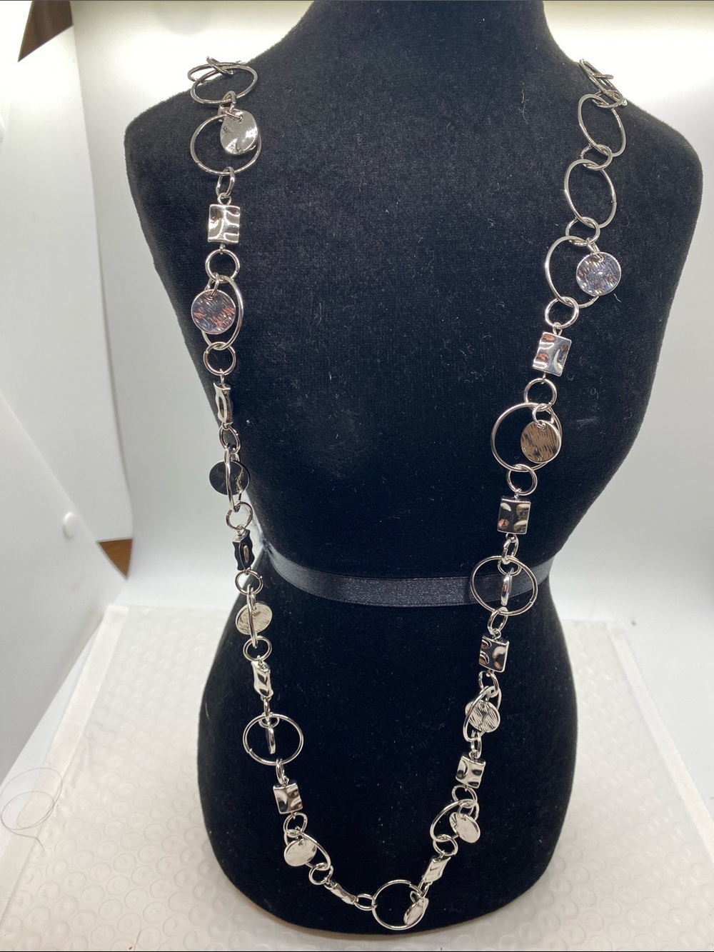 Silver Tone Geometric Link Necklace & Earrings Set-Modern Jewelry- hypo Allergy